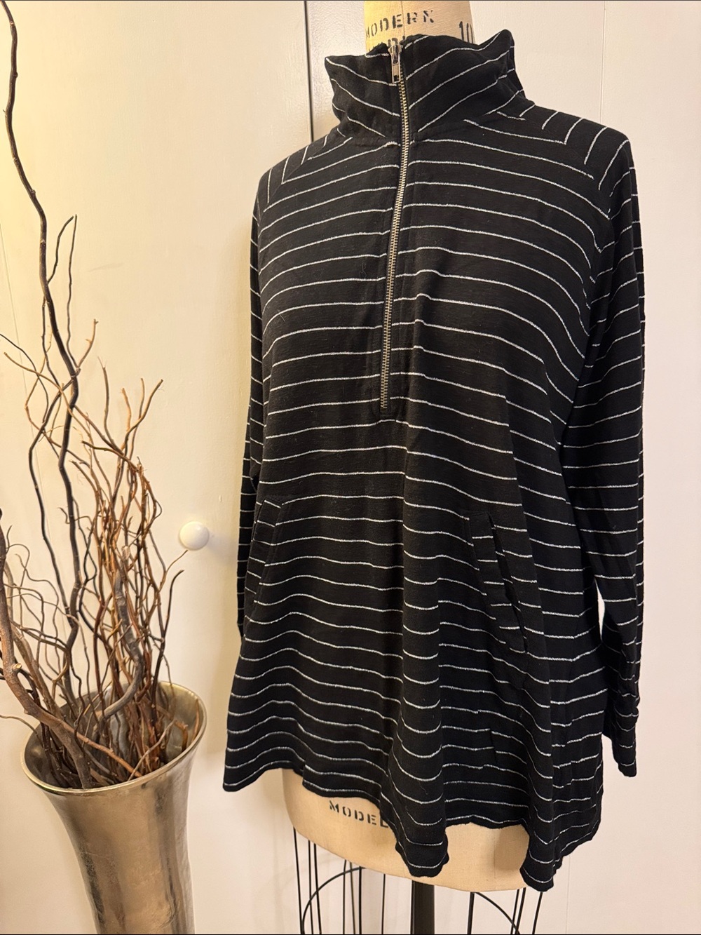 Lulu-B Black Zip-Up Sweater with Silver Stripes